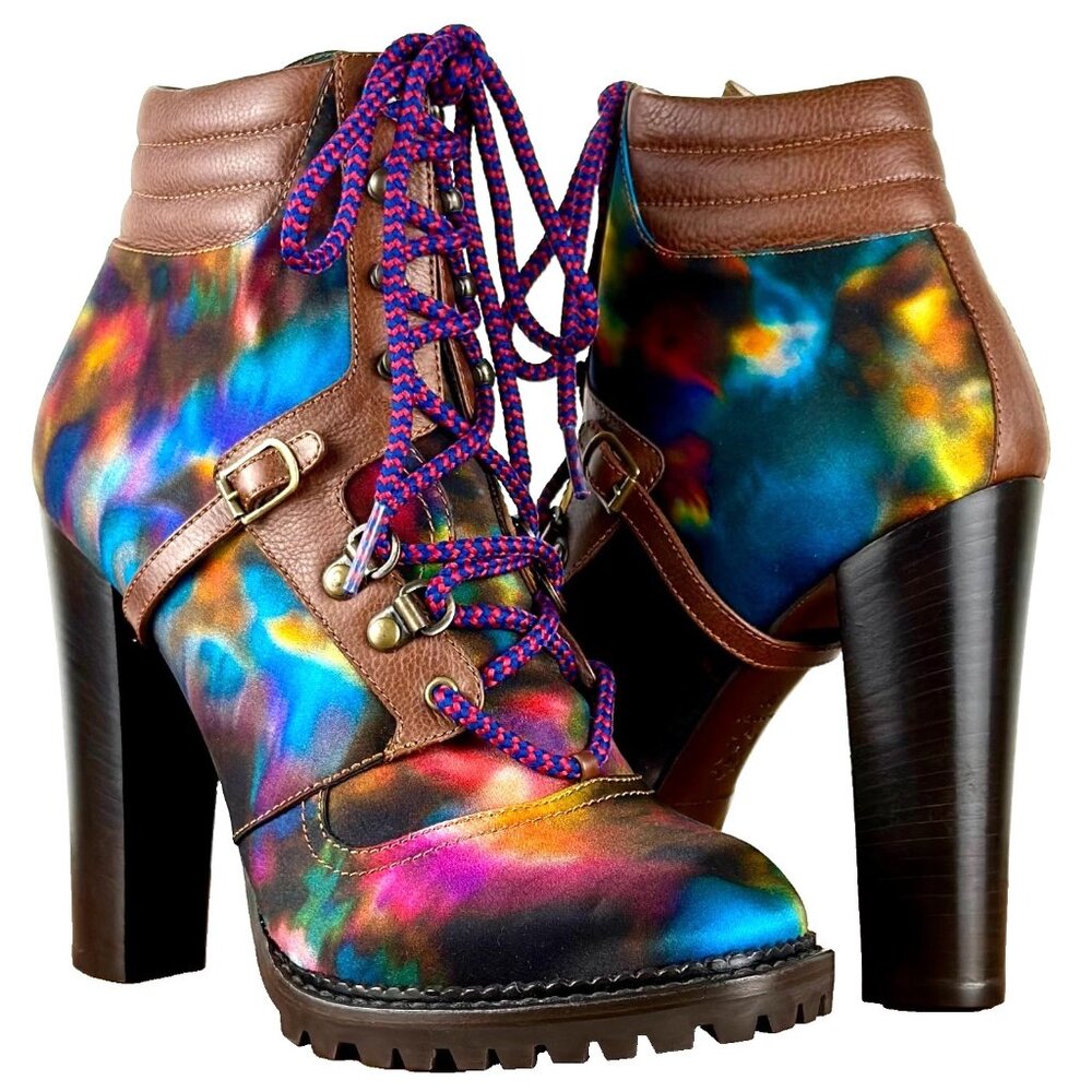 Nicholas Kirkwood x Erdem Women's Ankle Boots Vibrant Silk + Brown Leather Sz 8